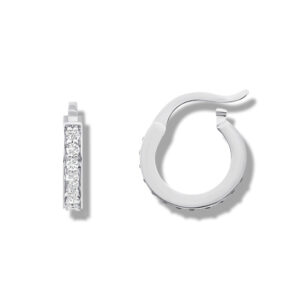 Mini bijoux d'oreilles créoles diamants sertis rail sur or blanc 18 carats