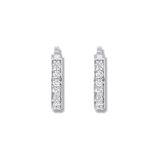 Bijoux d'oreilles boucles 2 lignes de diamants sur or blanc 18 carats 750/000ème – Image 2
