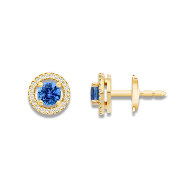 Bague saphir de Ceylan 4mm entourage et bas de corps diamants or jaune 18 carats – Image 3
