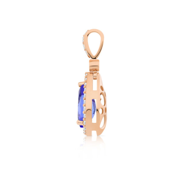 Pendentif poire Tanzanite 7x5 mm entourage diamants sur or rose 18 carats 750/000ème – Image 2