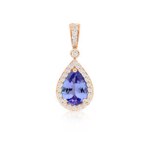 Pendentif poire Tanzanite 7x5 mm entourage diamants sur or rose 18 carats 750/000ème