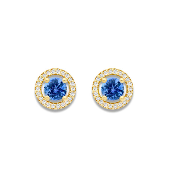 Bague saphir de Ceylan 4mm entourage et bas de corps diamants or jaune 18 carats – Image 2