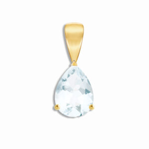 Pendentif solitaire griffes Aigue marine poire 10.5X7.5mm or jaune 18 carats 750/000ème