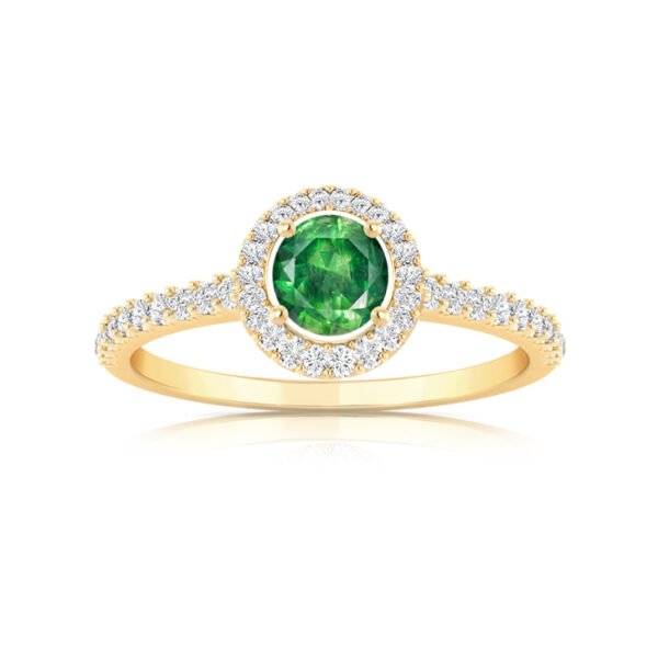 Bague saphir de Ceylan 4mm entourage et bas de corps diamants or jaune 18 carats – Image 5