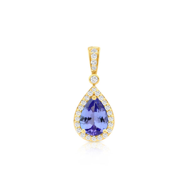 Pendentif poire Tanzanite 7x5 mm entourage diamants sur or rose 18 carats 750/000ème – Image 4