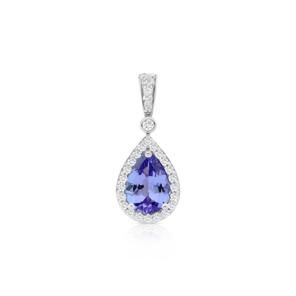 Pendentif poire Tanzanite 7x5 mm entourage diamants sur or rose 18 carats 750/000ème – Image 5