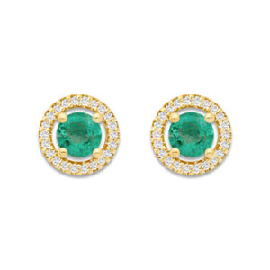 Boucles d'oreilles Emeraudes entourage diamants or jaune 18 carats 750/000ème