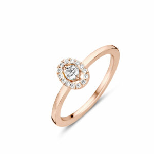 Solitaire entourage diamants or rose 18 carats One More Joaillerie