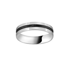 Alliance fantaisie chic centre bicolore noire/blanche carbone et or blanc 18 carats 750/000