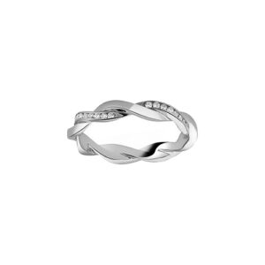 Alliance mariage 1/2 tour diamants torsadée or blanc 18 carats 750/000