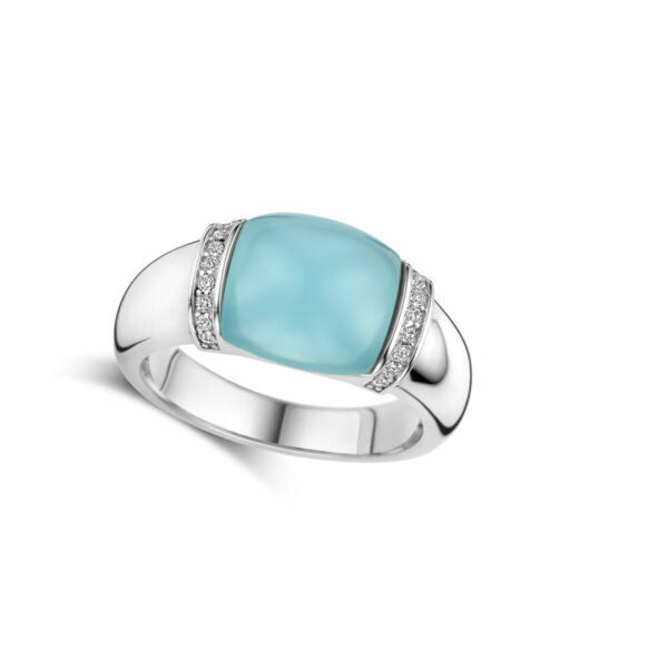 collier cabochon pierre imitation calcédoine sea blue argent 925 et oxydes zirconium – Image 2