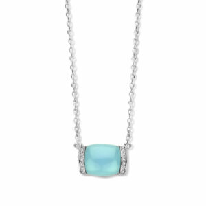 collier cabochon pierre imitation calcédoine sea blue argent 925 et oxydes zirconium