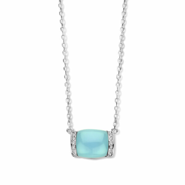 collier cabochon pierre imitation calcédoine sea blue argent 925 et oxydes zirconium