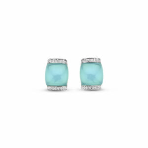boucles d'oreilles cabochons pierre imitation calcédoine sea blue argent 925 et zirconium