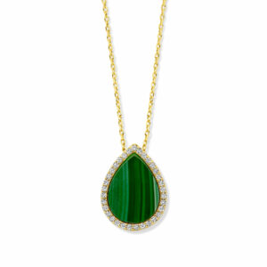 Collier poire Malachite naturelle en argent 925 plaqué or 18 carats et oxydes