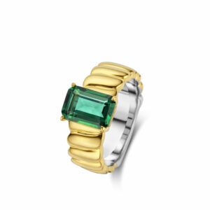 bague pierre tourmaline verte taille émeraude imitation argent 925 plaqué or. Cherbourg