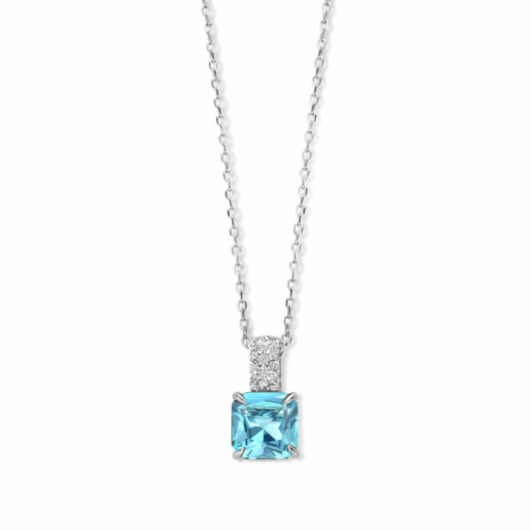 bague coussin facetté topaze bleue pierre imitation, argent 925 et oxydes zirconium – Image 2