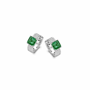 boucles créoles larges tourmalines vertes carrées imitation argent 925 oxydes de zirconium