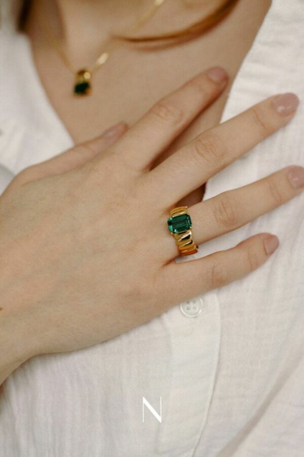 collier pierre imitation tourmaline verte Argent 925 plaqué or jaune 18 carats. – Image 4