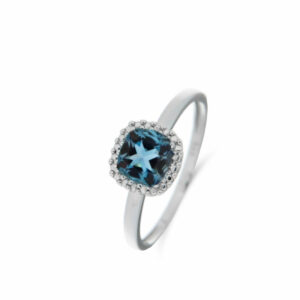 Bague topaze blue london coussin or blanc 18 carats 750/000