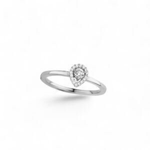 Solitaire diamant accompagné forme poire or blanc 18 carats