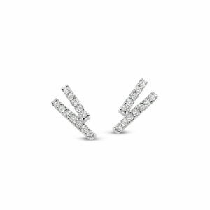 Bijoux d'oreilles boucles 2 lignes de diamants sur or blanc 18 carats 750/000ème