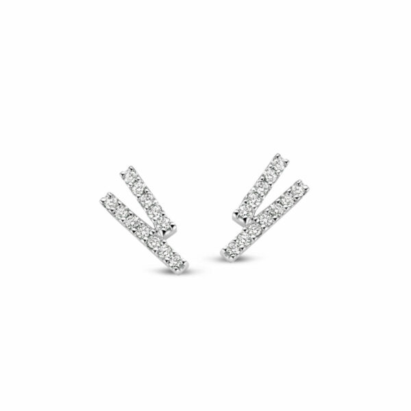 Bijoux d'oreilles boucles 2 lignes de diamants sur or blanc 18 carats 750/000ème