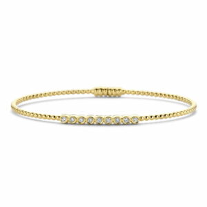 Bracelet jonc perlé ouvrant or jaune 18 carats et diamants sertis clos