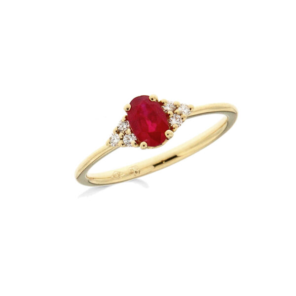 Bague rubis solitaire accompagné diamants sur or jaune 18 carats 750/000ème – Image 3