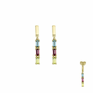 boucles pendants d'oreilles pierres fines multicouleur or jaune 18 carats 750/000ème