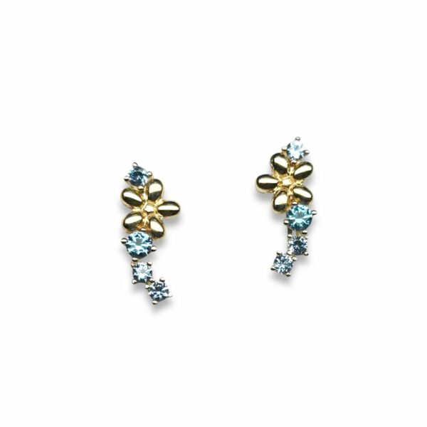 Collier petite fleur topazes bleues sur or jaune 18 carats 750/000 ème – Image 2