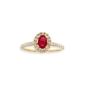 Bague rubis solitaire accompagné diamants sur or jaune 18 carats 750/000ème