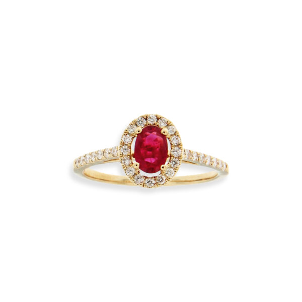 Bague rubis solitaire accompagné diamants sur or jaune 18 carats 750/000ème