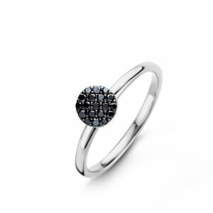 bague pavage rond diamants noirs sur or blanc 18 carats 750/1000