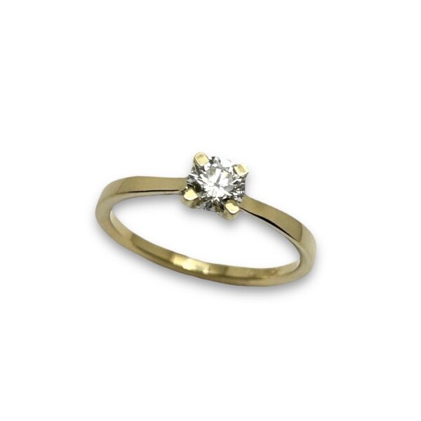 Bague fiançailles solitaire 4 griffes diamant brun naturel 0.55 carat VS or jaune 18 carats – Image 3