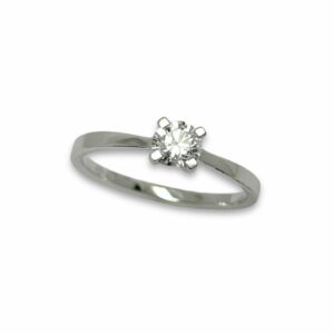Bague solitaire 4 griffes diamant naturel 0.40 ct D-VS2 or blanc 18 carats certificat GIA