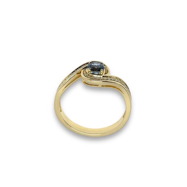 Bague tourbillon saphir de Ceylan AAA et diamants or jaune 18 carats – Image 3