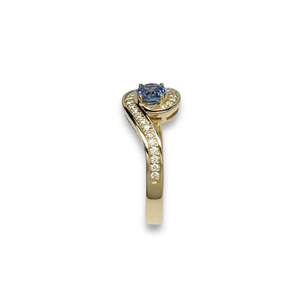 Bague tourbillon saphir de Ceylan AAA et diamants or jaune 18 carats – Image 2