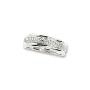 Bague bandeau alliance 1/2 pavage diamants or blanc 18 carats