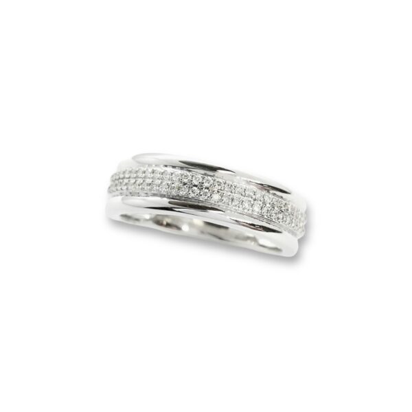Bague bandeau alliance 1/2 pavage diamants or blanc 18 carats