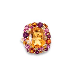BAGUE EMOTION ISABELLE LANGLOIS OR ROSE 18 CTS CITRINE ET SAPHIRS COULEUR