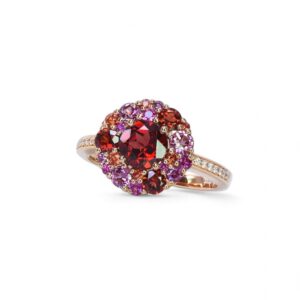 Bague Emotion ronde Isabelle Langlois Grenat, rhodolites, saphirs de couleur et diamants