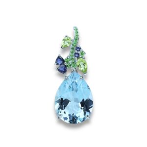 Pendentif Eden grand modèle Isabelle Langlois Topaze bleues pierres fines or blanc 18 carats