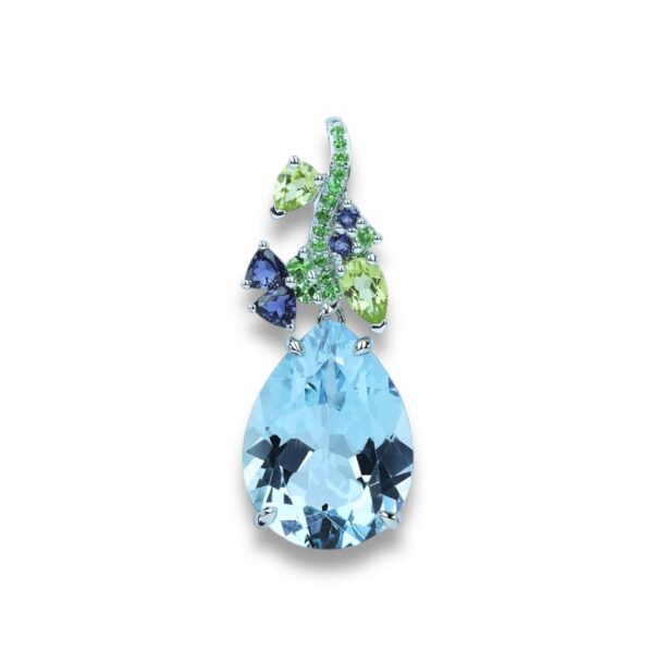 Pendentif Eden grand modèle Isabelle Langlois Topaze bleues pierres fines or blanc 18 carats