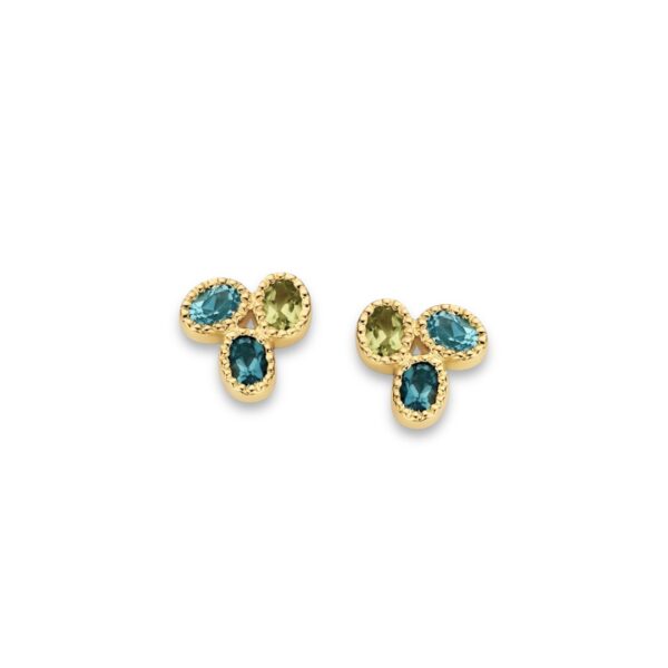 Bague perlée péridot, topaze bleue sky et blue london sur or jaune 18 carats 750 – Image 2