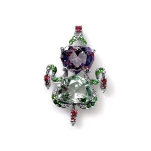 Pendentif joaillerie H.GRINGOIRE or blanc 18 carats pierres fines et précieuses