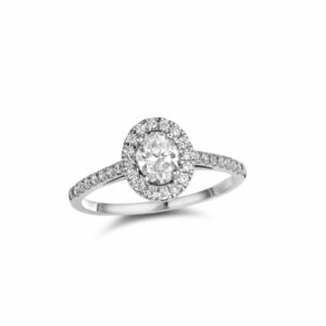 Bague joaillerie solitaire diamant ovale 0.30 carat accompagné or blanc 18 carats