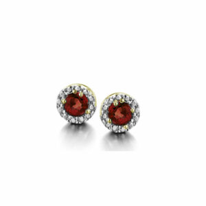 BIJOUX BOUCLES D'OREILLES RUBIS RONDS FACETTES OR JAUNE ET BLANC 18 CARATS