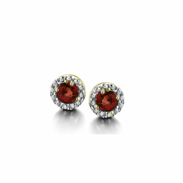 BIJOUX BOUCLES D'OREILLES RUBIS RONDS FACETTES OR JAUNE ET BLANC 18 CARATS