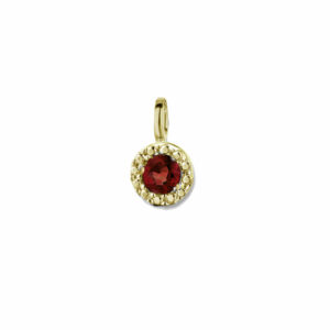 Pendentif rubis rond facetté entourage serti illusion or jaune 18 carats